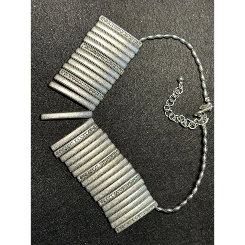 silver tone rhinestone bar link statement bib necklace vintage style jewelry nwt